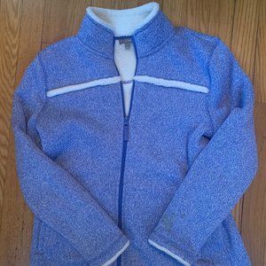 Talbots Blue High-Low Cozy Sherpa Zip-Up Jacket with White Fleece Lining